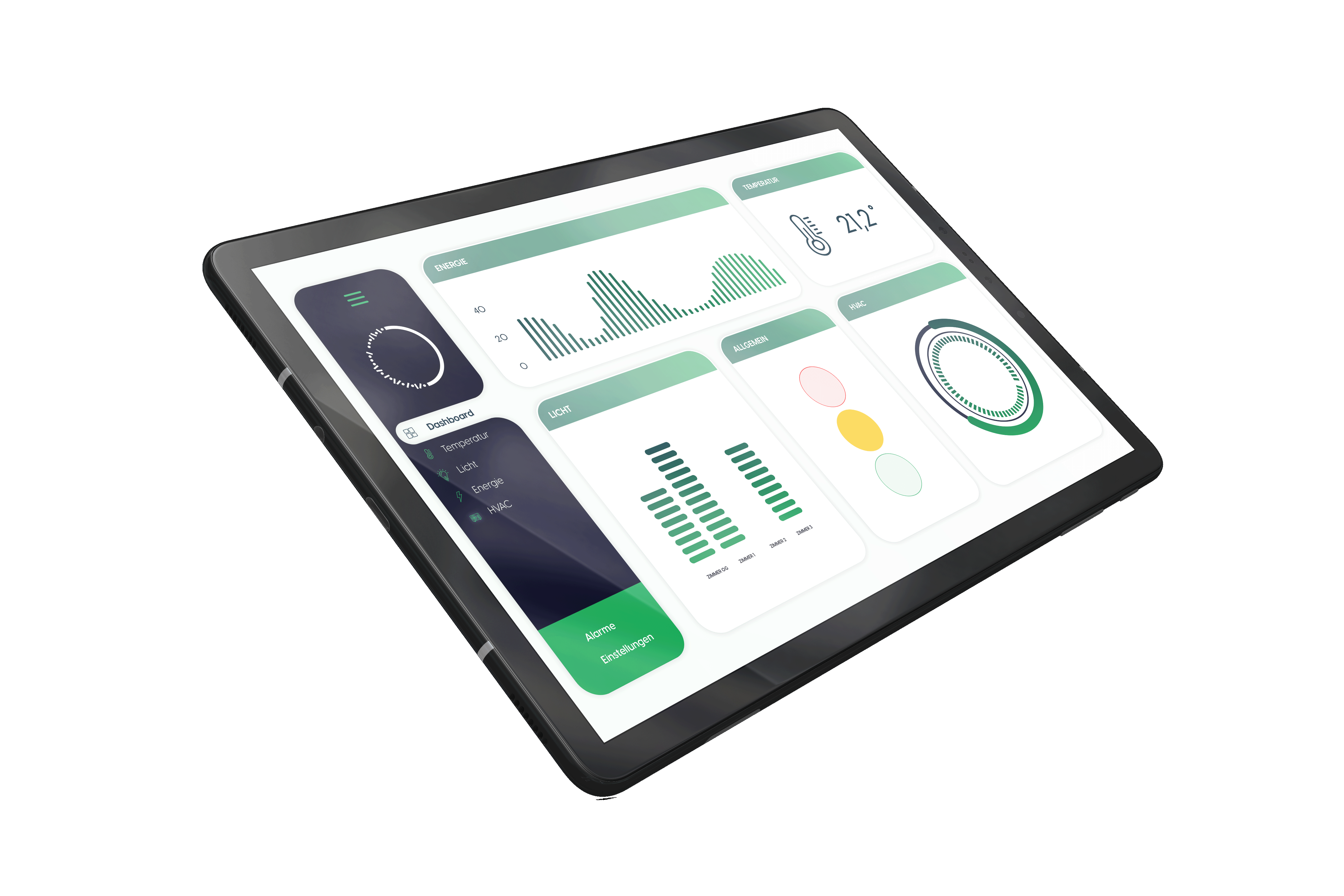 Dieses Dashboard zeigt die verschiedenen Bereiche Ihres Smart Buildings auf.